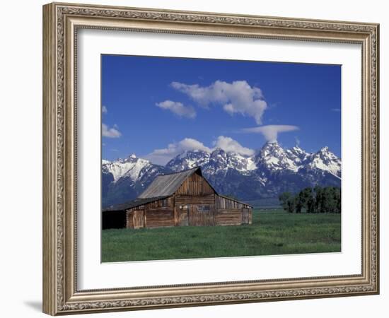 Jackson Hole Homestead and Grand Teton Range, Grand Teton National Park, Wyoming, USA-Jamie & Judy Wild-Framed Premium Photographic Print