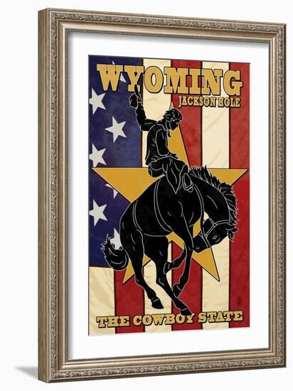 Jackson Hole, Wyoming - Bronco and Star-Lantern Press-Framed Art Print