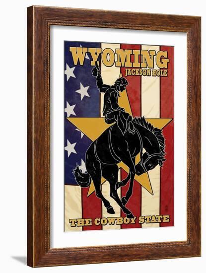 Jackson Hole, Wyoming - Bronco and Star-Lantern Press-Framed Art Print