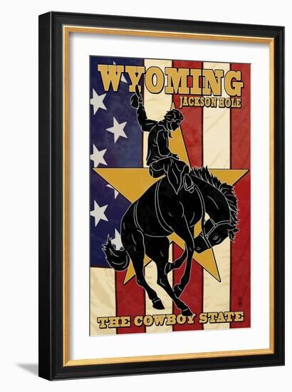 Jackson Hole, Wyoming - Bronco and Star-Lantern Press-Framed Art Print