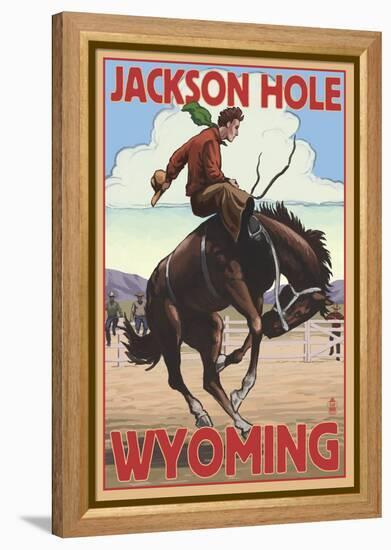 Jackson Hole, Wyoming Bucking Bronco-Lantern Press-Framed Stretched Canvas