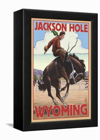 Jackson Hole, Wyoming Bucking Bronco-Lantern Press-Framed Stretched Canvas