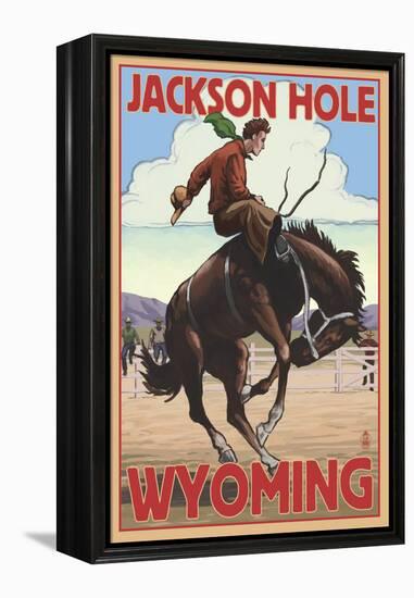 Jackson Hole, Wyoming Bucking Bronco-Lantern Press-Framed Stretched Canvas