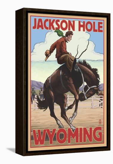 Jackson Hole, Wyoming Bucking Bronco-Lantern Press-Framed Stretched Canvas