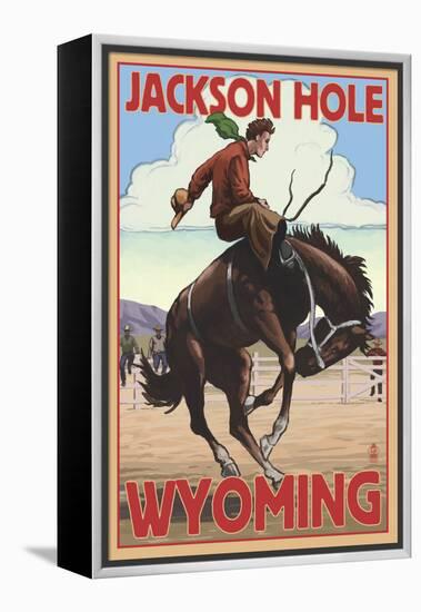 Jackson Hole, Wyoming Bucking Bronco-Lantern Press-Framed Stretched Canvas