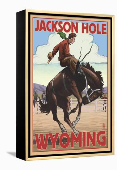 Jackson Hole, Wyoming Bucking Bronco-Lantern Press-Framed Stretched Canvas
