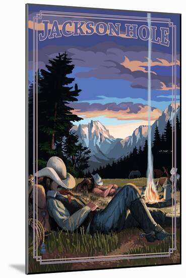 Jackson Hole, Wyoming - Cowboy Camping Night Scene-Lantern Press-Mounted Art Print