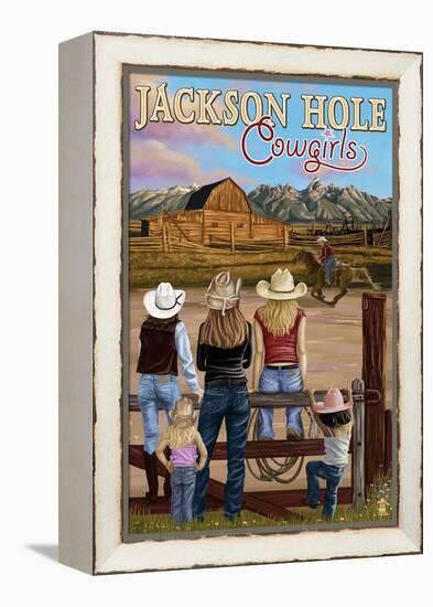 Jackson Hole, Wyoming - Cowgirls-Lantern Press-Framed Stretched Canvas