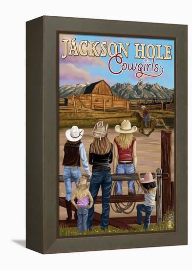 Jackson Hole, Wyoming - Cowgirls-Lantern Press-Framed Stretched Canvas