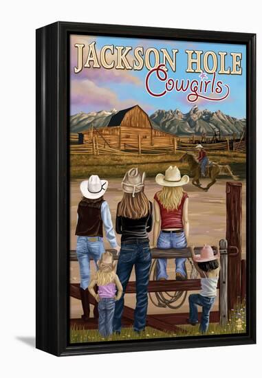 Jackson Hole, Wyoming - Cowgirls-Lantern Press-Framed Stretched Canvas