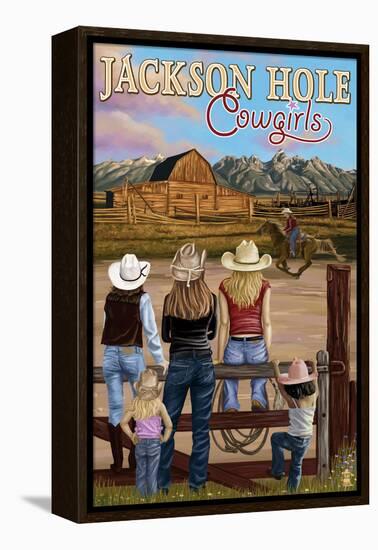 Jackson Hole, Wyoming - Cowgirls-Lantern Press-Framed Stretched Canvas