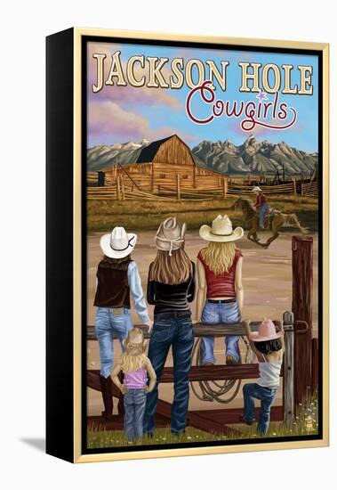Jackson Hole, Wyoming - Cowgirls-Lantern Press-Framed Stretched Canvas