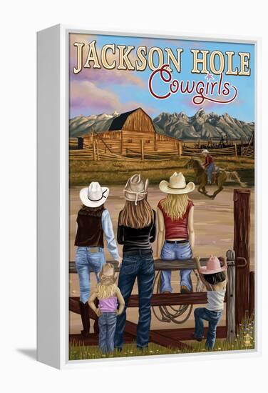 Jackson Hole, Wyoming - Cowgirls-Lantern Press-Framed Stretched Canvas