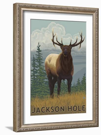 Jackson Hole, Wyoming - Elk-Lantern Press-Framed Art Print