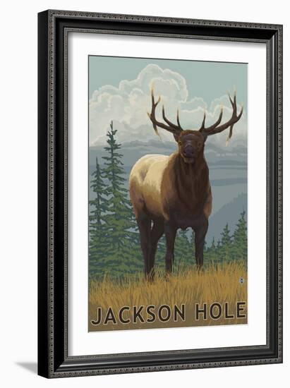 Jackson Hole, Wyoming - Elk-Lantern Press-Framed Art Print