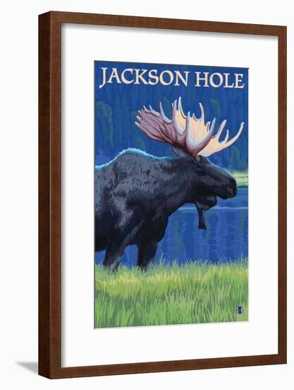 Jackson Hole, Wyoming - Moose at Night-Lantern Press-Framed Art Print