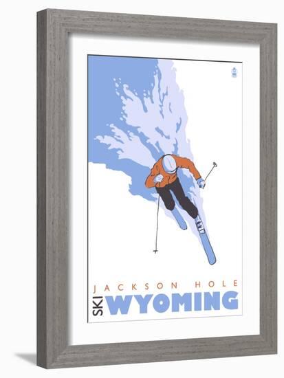 Jackson Hole, Wyoming, Skier Stylized-Lantern Press-Framed Art Print