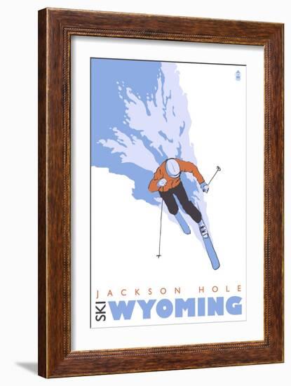 Jackson Hole, Wyoming, Skier Stylized-Lantern Press-Framed Art Print