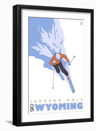 Jackson Hole, Wyoming, Skier Stylized-Lantern Press-Framed Art Print