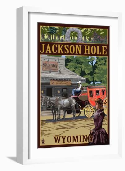 Jackson Hole, Wyoming Stagecoach-Lantern Press-Framed Art Print