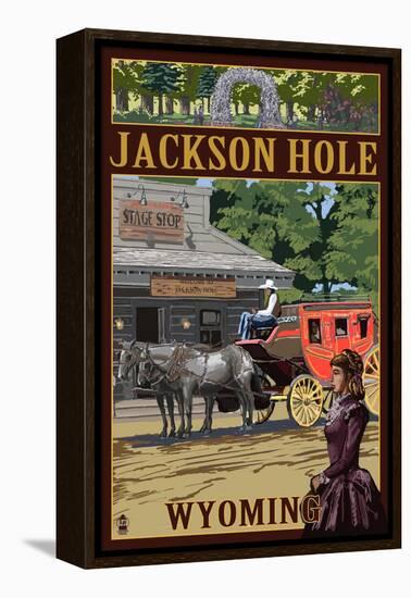 Jackson Hole, Wyoming Stagecoach-Lantern Press-Framed Stretched Canvas