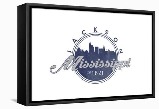 Jackson, Mississippi - Skyline Seal (Blue)-Lantern Press-Framed Stretched Canvas