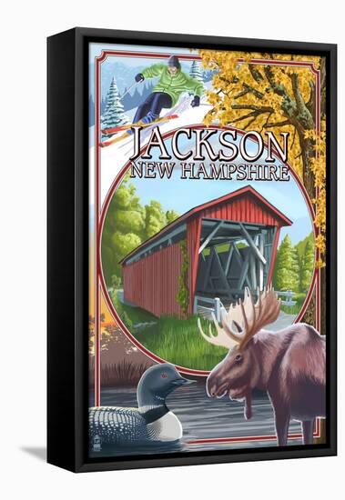 Jackson, New Hampshire Montage-Lantern Press-Framed Stretched Canvas
