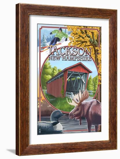 Jackson, New Hampshire Montage-Lantern Press-Framed Art Print