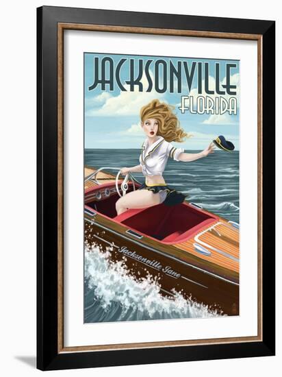 Jacksonville Beach, Florida - Boating Pinup Girl-Lantern Press-Framed Art Print