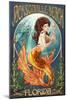 Jacksonville Beach, Florida - Mermaid Scene-Lantern Press-Mounted Art Print