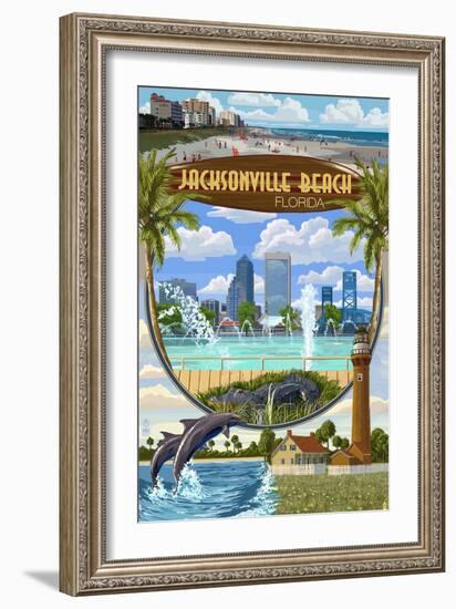 Jacksonville Beach, Florida - Montage Scenes-Lantern Press-Framed Art Print