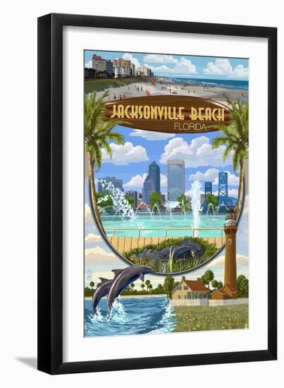 Jacksonville Beach, Florida - Montage Scenes-Lantern Press-Framed Art Print