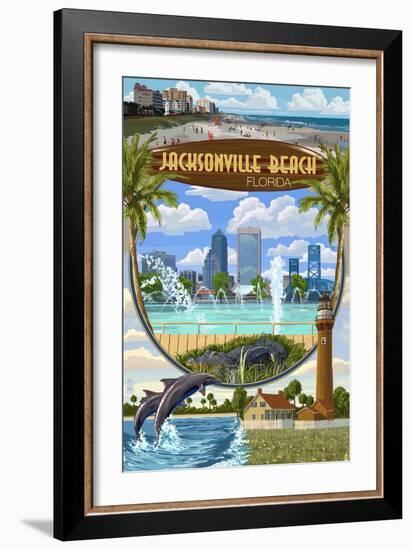 Jacksonville Beach, Florida - Montage Scenes-Lantern Press-Framed Art Print