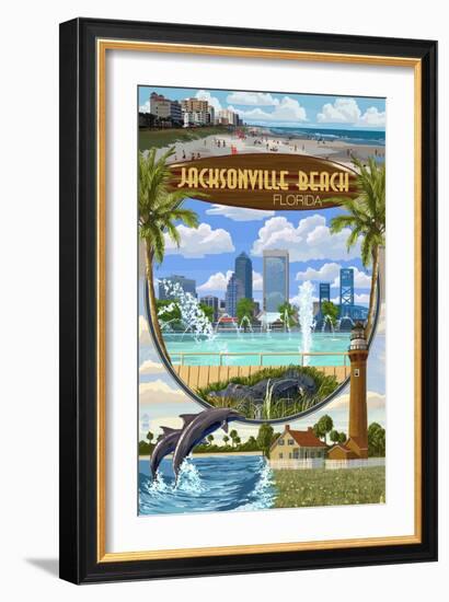 Jacksonville Beach, Florida - Montage Scenes-Lantern Press-Framed Art Print