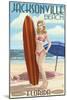 Jacksonville Beach, Florida - Surfer Pinup Girl-Lantern Press-Mounted Art Print