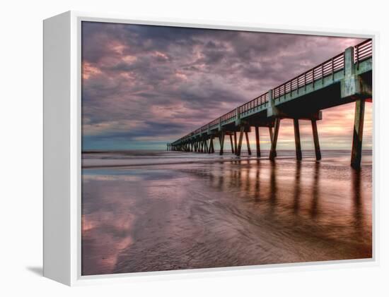 Jacksonville, Fl: Sunrise Colors the Skies at the Pier-Brad Beck-Framed Premier Image Canvas