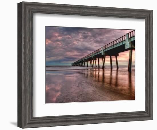 Jacksonville, Fl: Sunrise Colors the Skies at the Pier-Brad Beck-Framed Photographic Print