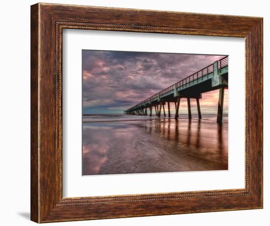 Jacksonville, Fl: Sunrise Colors the Skies at the Pier-Brad Beck-Framed Photographic Print