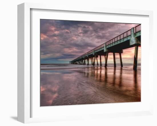 Jacksonville, Fl: Sunrise Colors the Skies at the Pier-Brad Beck-Framed Photographic Print