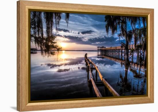 Jacksonville, Fl: Sunset Lights Up the Pier and Canoe Ramp-Brad Beck-Framed Premier Image Canvas