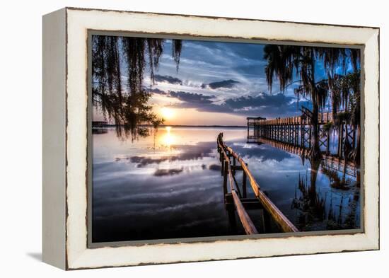 Jacksonville, Fl: Sunset Lights Up the Pier and Canoe Ramp-Brad Beck-Framed Premier Image Canvas