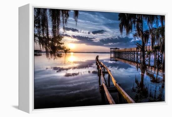 Jacksonville, Fl: Sunset Lights Up the Pier and Canoe Ramp-Brad Beck-Framed Premier Image Canvas