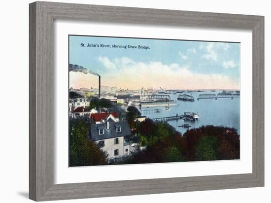 Jacksonville, Florida, Aerial View of the St. John's River Showing the Drawbridge-Lantern Press-Framed Art Print