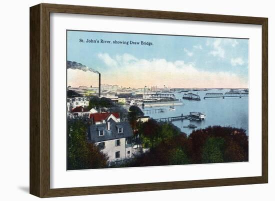 Jacksonville, Florida, Aerial View of the St. John's River Showing the Drawbridge-Lantern Press-Framed Art Print