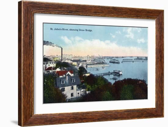 Jacksonville, Florida, Aerial View of the St. John's River Showing the Drawbridge-Lantern Press-Framed Art Print