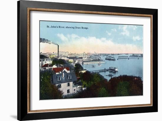 Jacksonville, Florida, Aerial View of the St. John's River Showing the Drawbridge-Lantern Press-Framed Art Print