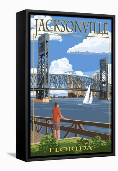 Jacksonville, Florida - Bridge Scene-Lantern Press-Framed Stretched Canvas