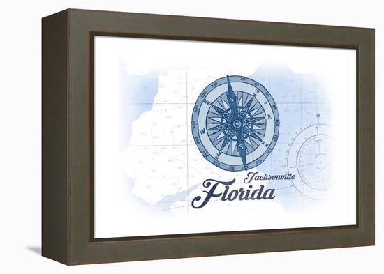 Jacksonville, Florida - Compass - Blue - Coastal Icon-Lantern Press-Framed Stretched Canvas