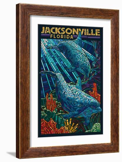 Jacksonville, Florida - Dolphins Paper Mosaic-Lantern Press-Framed Art Print