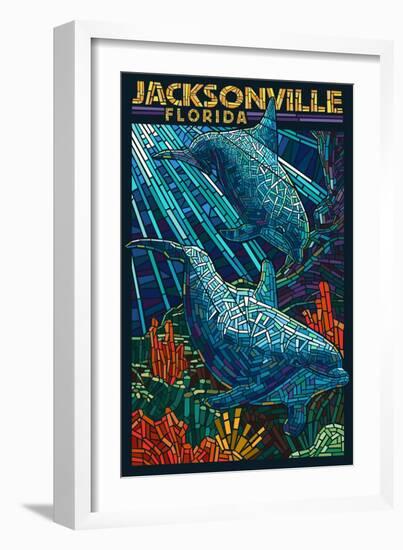 Jacksonville, Florida - Dolphins Paper Mosaic-Lantern Press-Framed Art Print